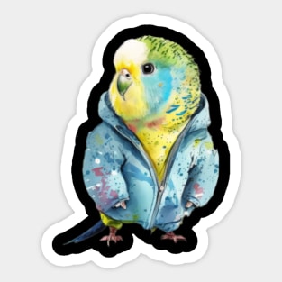 Budgerigar watercolor wearing jacket Sticker